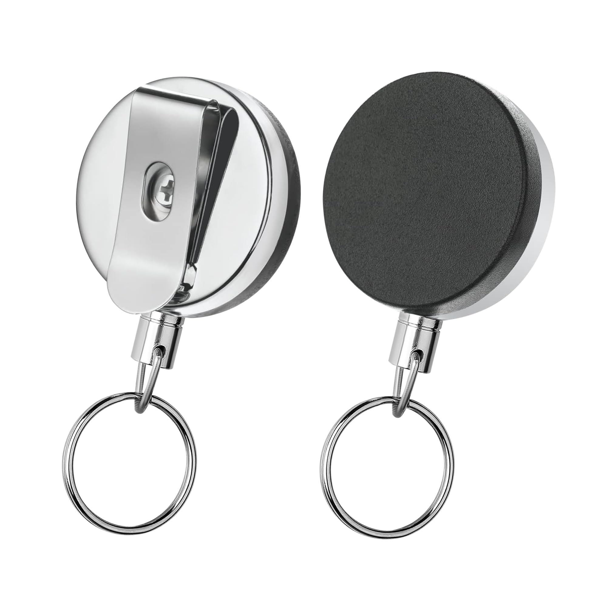Pack of 2 Metal Badge ID Card Holders for Office Employee and Staff Retractable YOYO Badge Reel Steel and Black Lanyard for ID Cards