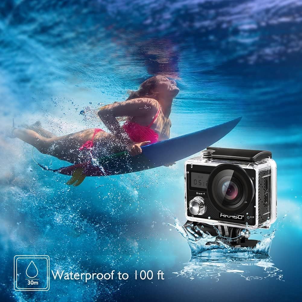 AKASO Cámara Deportiva WiFi 4K 20MP 5xZoom Cámara Acuática Sumergible de 30M con Control Remoto Ultra HD Estabilizador 2 Baterías Accesorios Multiples 2» Pantalla LCD (Brave 4) 6