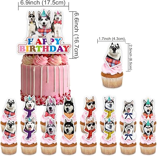 Miniatura 5 de Decoraciones de fiesta de Husky siberiano, traje divertido tema Husky decoraciones de fiesta de cumpleaños, suministros de fiesta de perros Husky