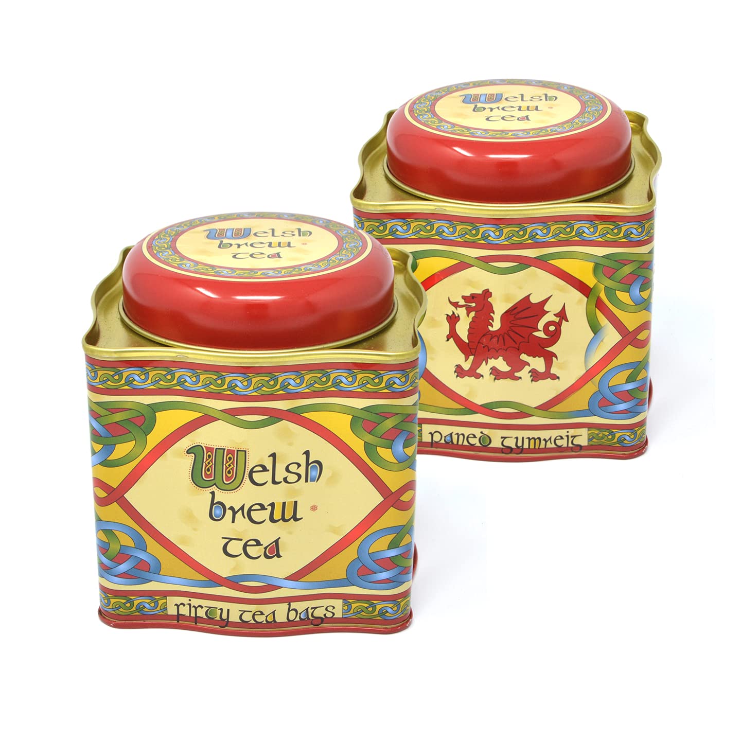 Royal Tara Set of 2 Welsh Brew Tea with Celtic Red Dragon Design Tinned Scottish Wales 50 Teabags Blend of African and Indian Tea Net Weight: 125g Gross Weight: 295g