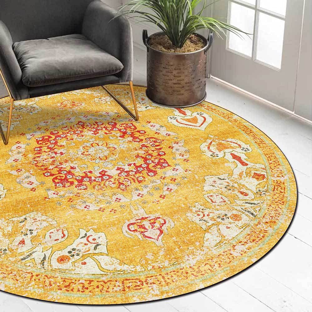 Tapis rond 180 cm antidérapant et doux à poils courts bleu foncé