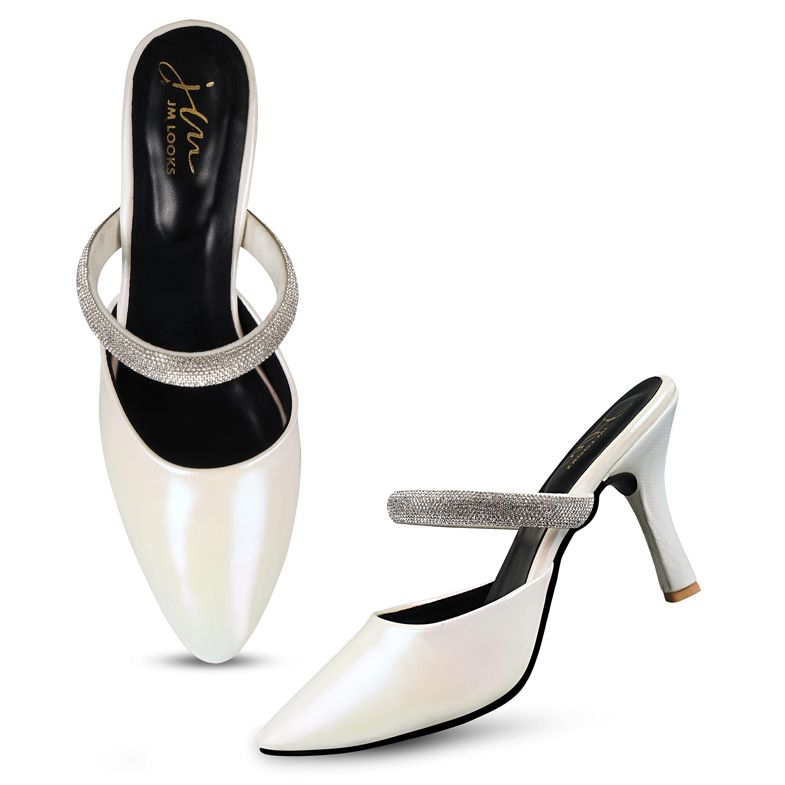 JM LOOKS Women Block Heel Stylish Fashionable Pointed Toe Comfertable Fashion Sandal, Color-White I Uk Size-5, Silver (B0C2KQXTCG) Amazon Price History, Amazon Price Tracker