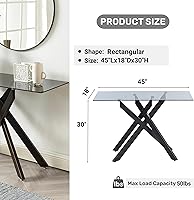 Vista 2 de Edwin's Choice Mesa consola de vidrio negro estrecha con parte superior de vidrio templado gris y patas tubulares de metal negro con borde dorado