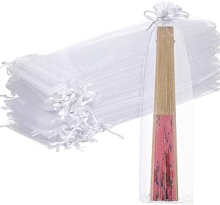 MAGICLULU Organza Fan Bags 50 Pieces With Drawstring Foldable Hand Fan Bag Wedding Favor Gift Bags Transparent Organza Gif…