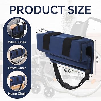 ROYALAY Wheelchair Armrest Pads, Lateral Support Anti-Rollover for Wheelchair with Adjustable Strap, High-Density Foam Arm Support Pillow with Waterproof Cover