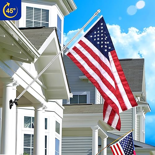 Miniatura 6 de Soportes para mástil de bandera de 1 pulgada con accesorios para montaje en pared de casa, diámetro interior de 1 pulgada, dos posiciones y aleación