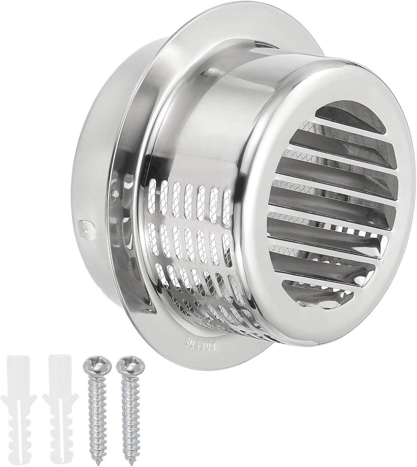 PATIKIL 7.5" 304 Stainless Steel Vent Cover, Exterior Wall Round Air Vent Louvered Soffit Vent Hood with Mesh Screen for Outdoor HVAC Exhaust Extractor Fan
