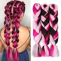 Vista 7 de Paquete de 3 extensiones de cabello sintético para trenzar de ganchillo de alta temperatura de 24 pulgadas (azul/azul cielo)