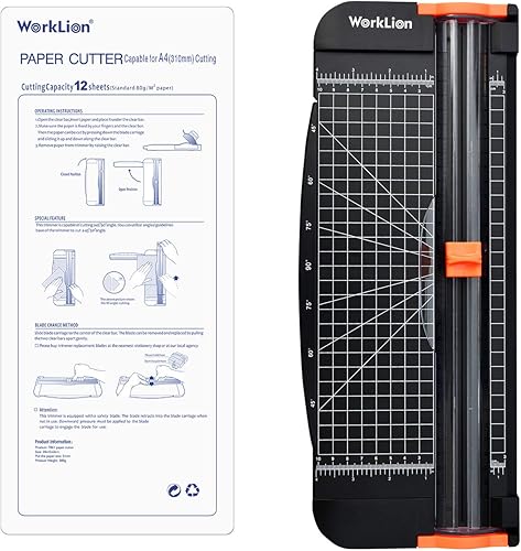 Vista 16 de WORKLION Cortador de papel recto para manualidades: recortadora de papel rosa de 12 pulgadas con protección de seguridad y regla lateral, perfecto