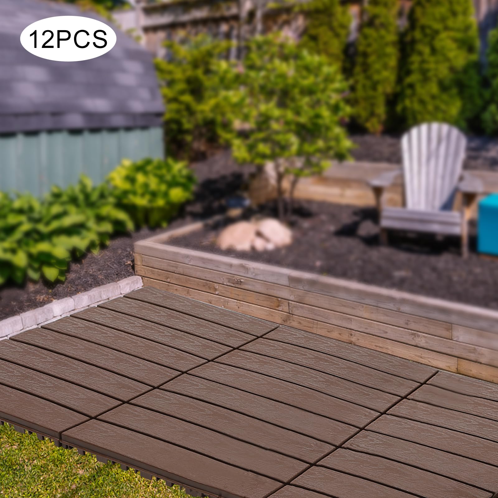 12 Lattes Dalles en Bois d’Acacia Carrelage de Balcon 30 * 30 CM, Dalles de Terrasse Emboîtables, Carrelage Sol Bois Dalle Clipsable Revêtement, Épaisseur 20 MM pour Jardin Piscine Balcon