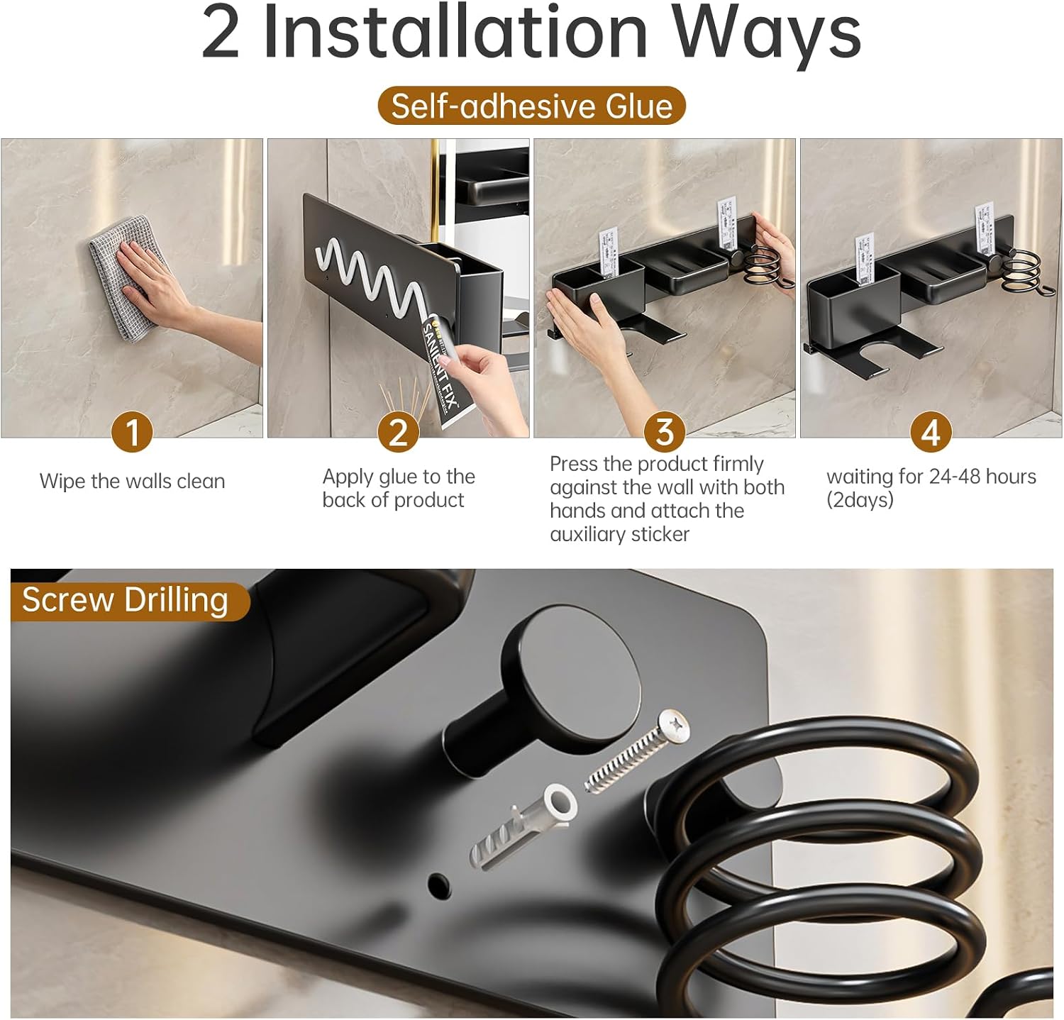 Hair Tool Organizer Wall Mount Hair Dryer Holder 13x5.1x3.5in | Curling iron and flat iron storage, Heavy-duty metal rack for styling tools, Cluttered countertops solution for space saving