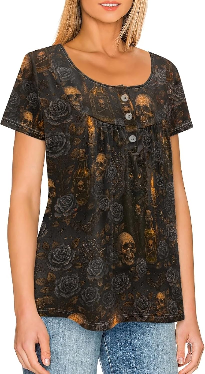 Binienty Casual Women's Tops Summer Short Sleeve T Shirts Hide Belly Tunic Comfy Dressy Blouses Leggings