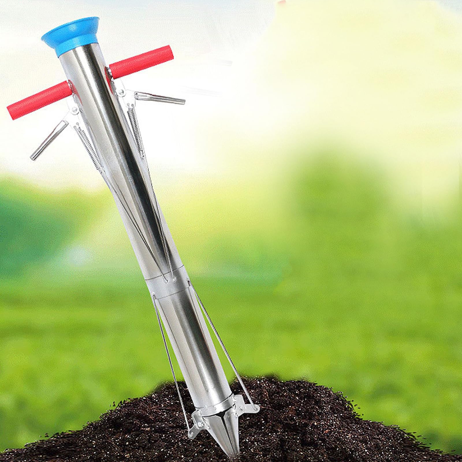 Trapiantatore per piantine di peperoni, meloni e verdure, trapiantatore di bulbi con manico lungo, con impugnatura morbida, strumento manuale da giardino in acciaio inossidabile
