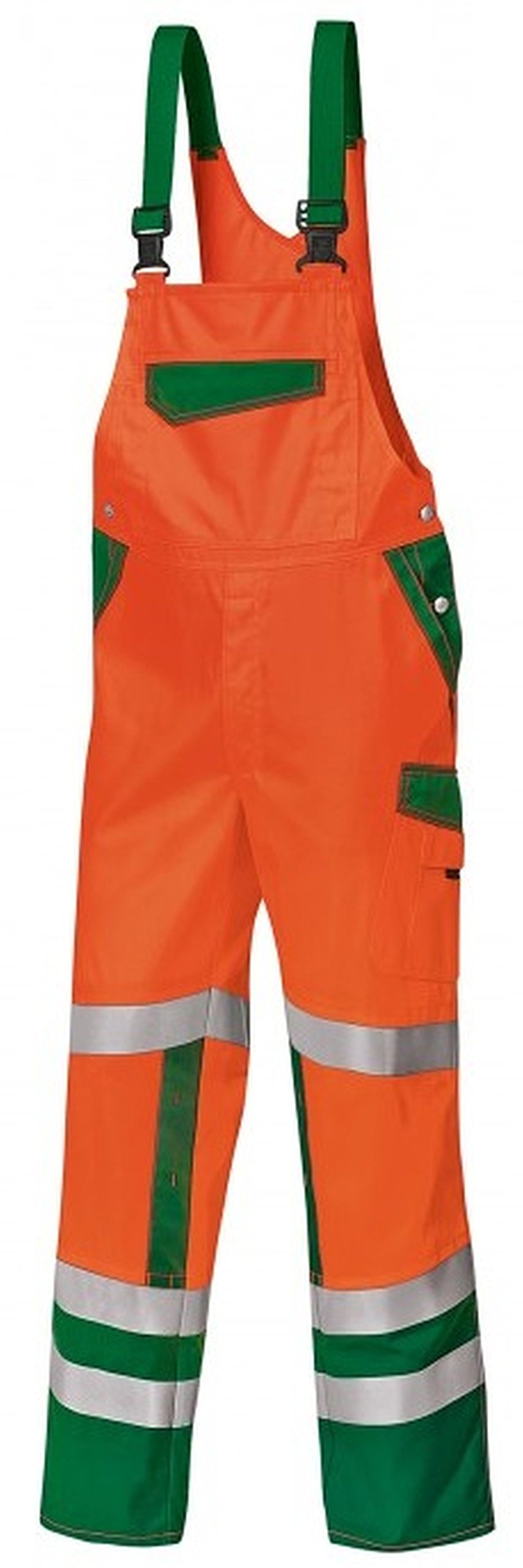 BP 2011-845-8574-50s Latzhose, Stretch-Hosenträger mit Clipbefestigungen, 270,00 g/m² Stoffmischung, Warnorange/grün, 50s