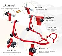 Vista 3 de Donext - Soporte para rueda trasera de motocicleta (850 lb), soporte de elevación de brazo oscilante para bicicletas deportivas, rojo, U+L