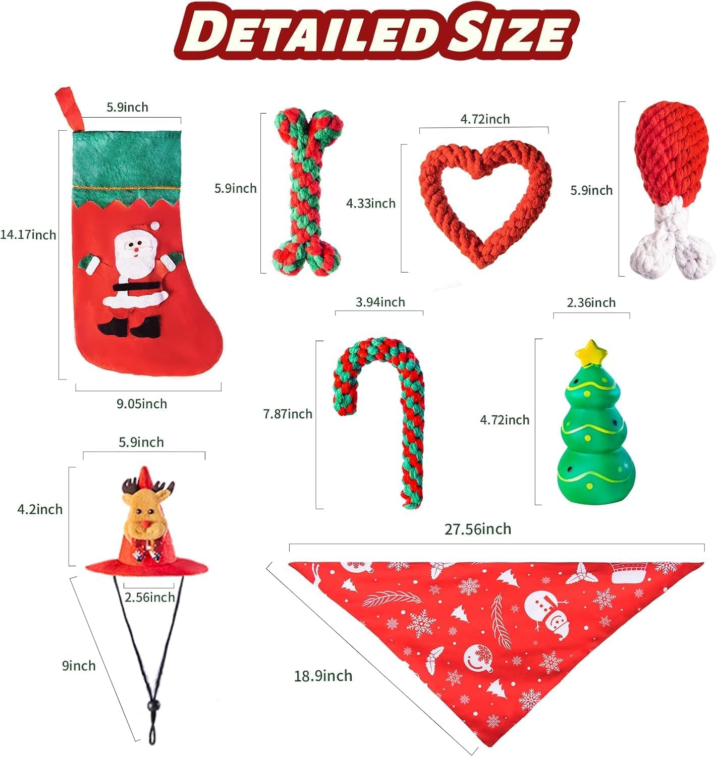 Christmas Dog Toys for Small and Medium Dogs with Hat and Bandana Dog Christmas Stocking with Rope Toys and Squeaker Toys Christmas Puppy Chew Toys for Teething Bulk, 8 Pack