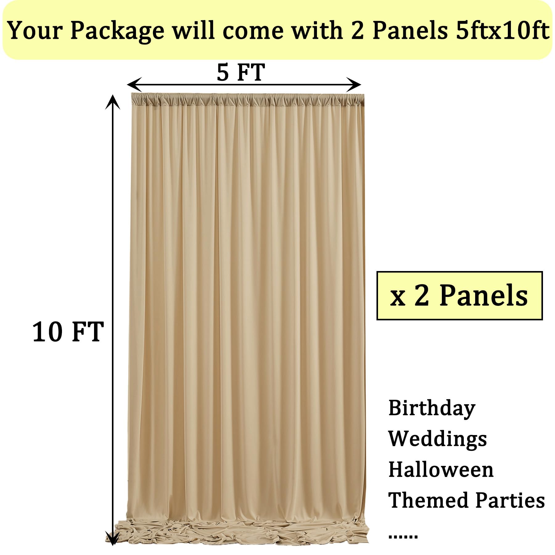 10ft x 10ft Wrinkle Free Beige Backdrop Curtains for Parties, Polyester Photo Backdrop Drapes 2 Panels 5x10ft Cloth for Wedding Birthday Party Photography Background — view 5
