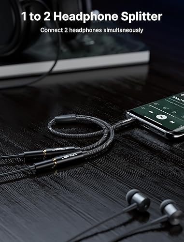 Miniatura 2 de JSAUX Divisor de auriculares, divisor de audio de 0.138 in macho TRS a 2 adaptadores hembra dobles de 0.138 in, cable auxiliar estéreo trenzado de