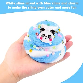 10 Pack Fluffy Cloud Slime Kit with Blue Cake Fruits Animals, and Pink Games Charms, Scented DIY Butter Slime Supplies for Girls and Boys, Stress Relief Toy for Kids, Education Birthday Party Favor