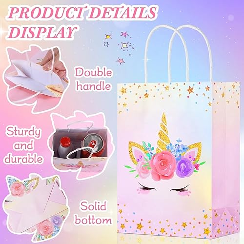 Miniatura 4 de 16 bolsas de unicornio con asas, bolsas de regalo de unicornio para regalos de fiesta de cumpleaños (8.27 x 5.9 x 3.15 pulgadas, para niñas)
