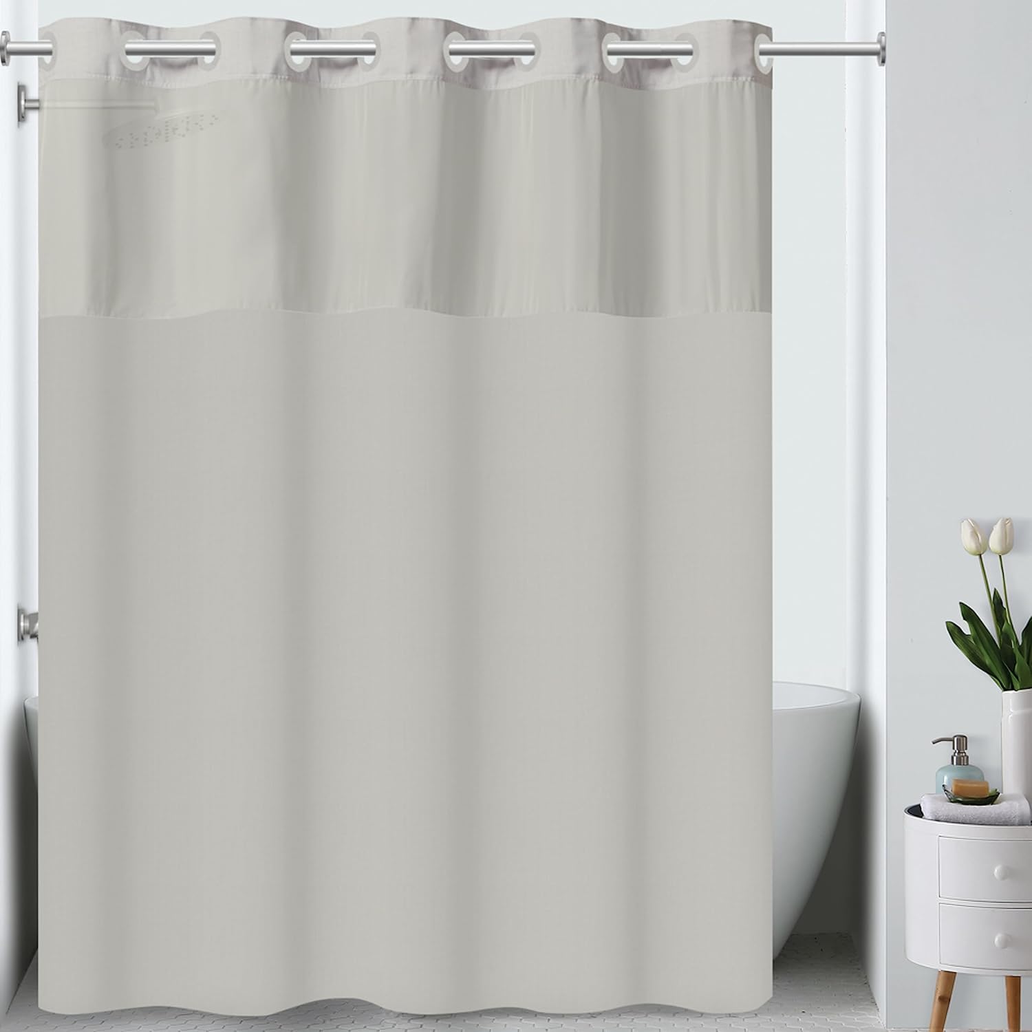 Hookless It's A Snap! Plainweave Shower Curtain, 3in1