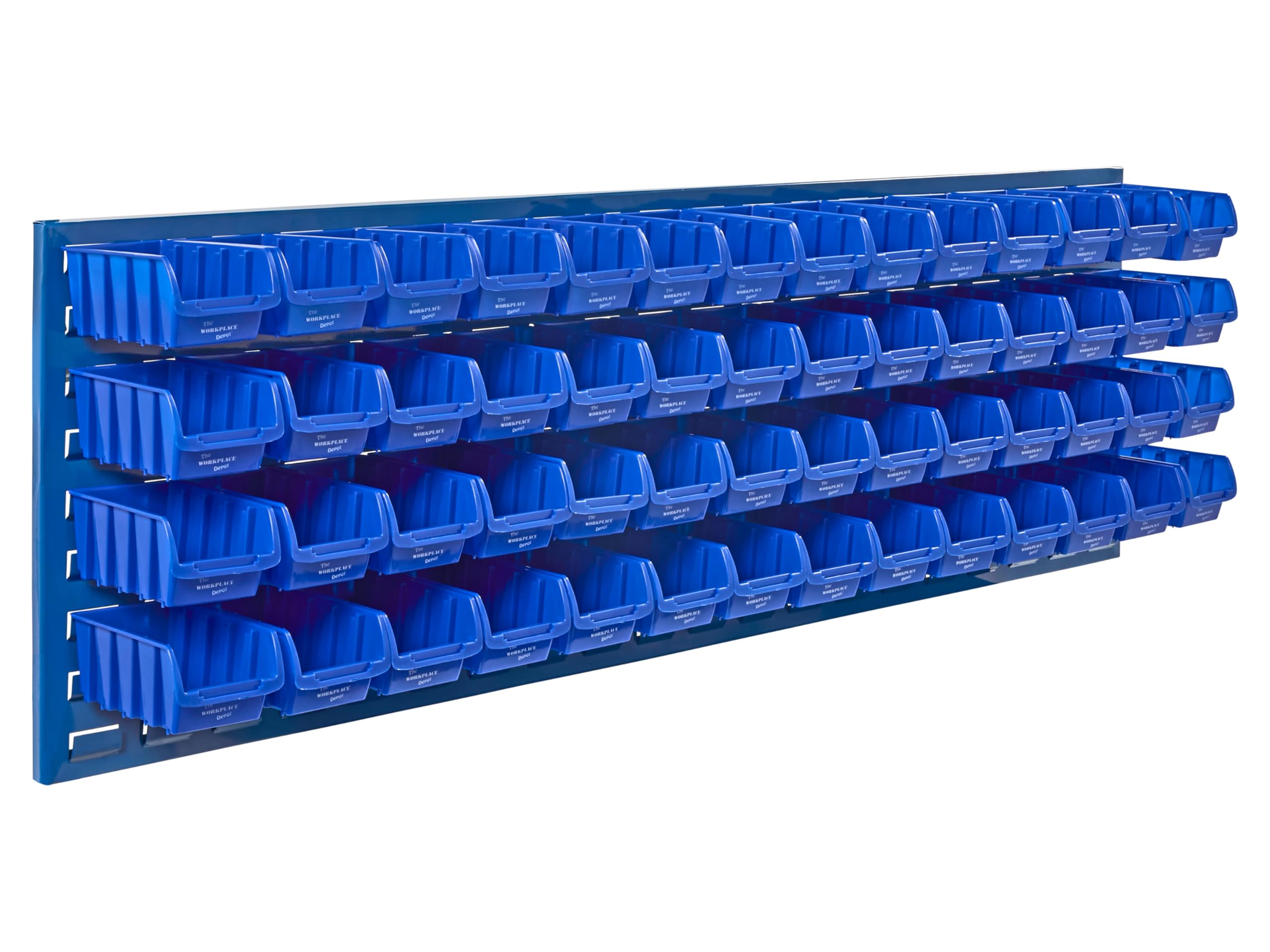 The Workplace Depot Louvre Panel & Bins Kit – Steel Wall-Mounted Storage Organiser 460(H) × 1490(W) mm with Plastic Bin – Ideal Workshop, Garage & Office (Blue, with x56 Small Bins)