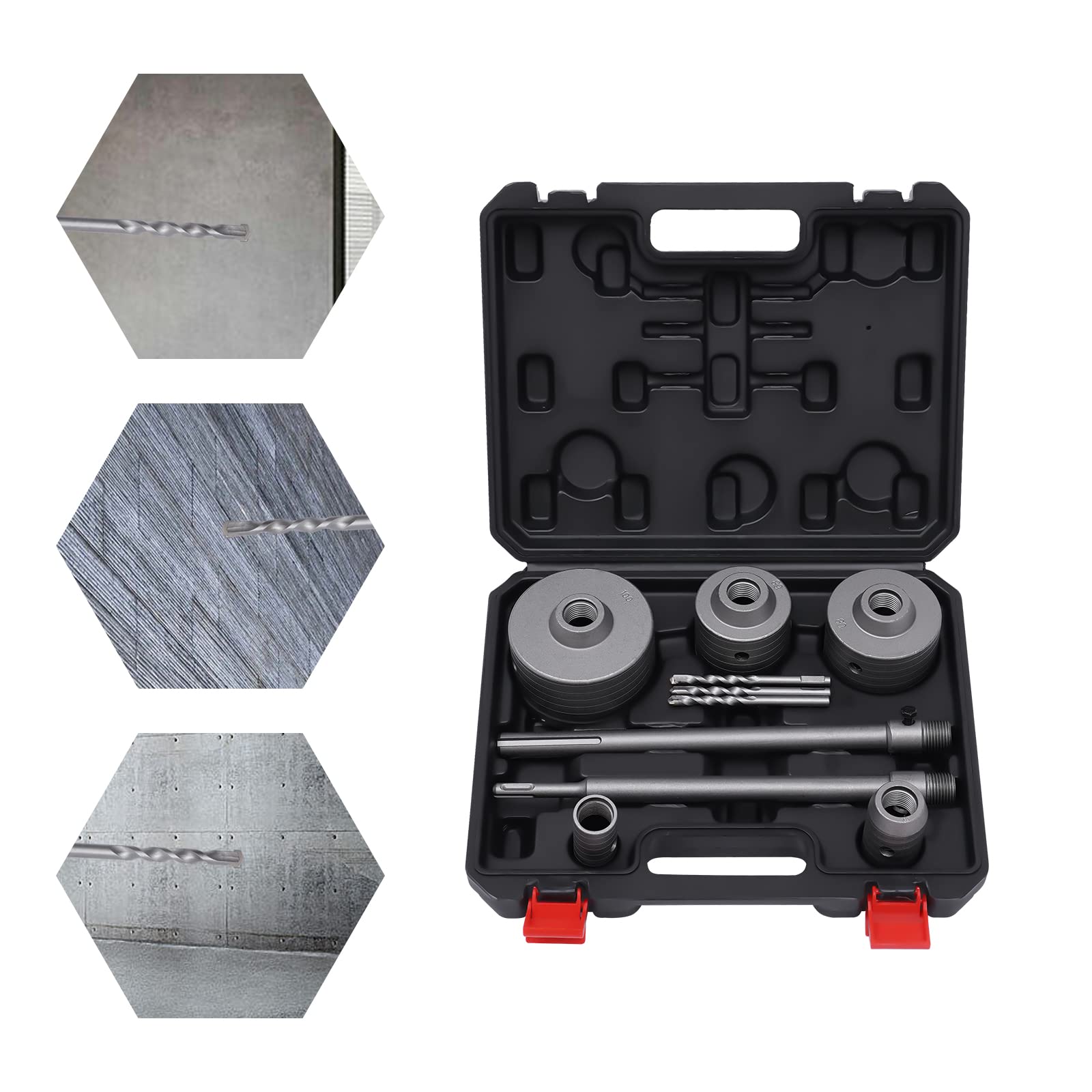Set di 9 punte per trapano a corona per mattoni, cemento, kit per sega con foro concreto, con SDS-Plus, adattatore SDS-Max, attacco 300 mm