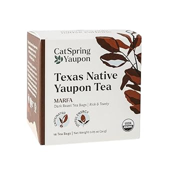 CatSpring Yaupon Marfa Dark Roast Yaupon Tea, 16 Teabags, Naturally Caffeinated, Sustainable and Wild-Harvested, Rich and Balanced, Non-Bitter, Antioxidant Rich with Caramel Notes, Made in USA