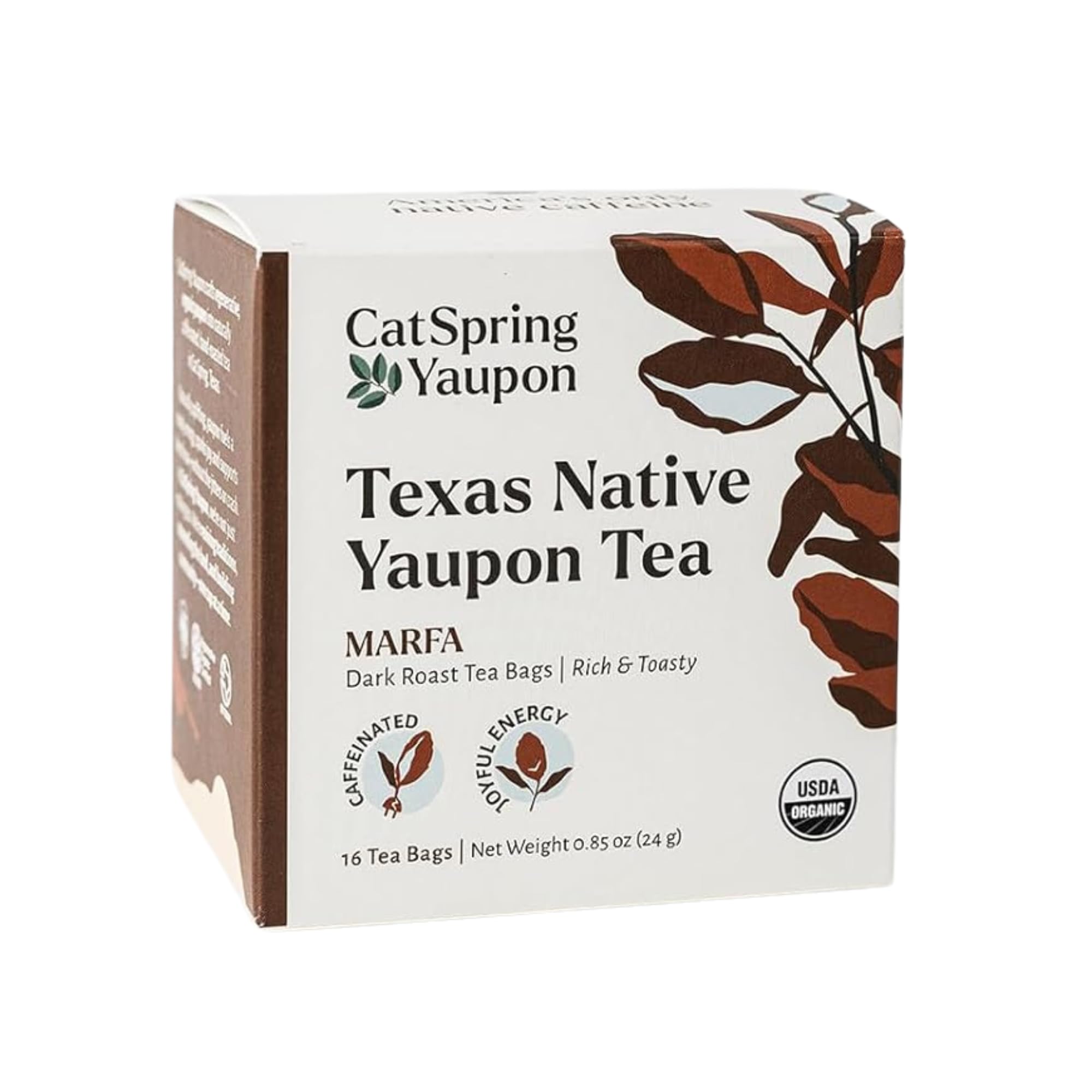 Marfa Dark Roast Yaupon Tea, 16 Teabags, Naturally Caffeinated, Sustainable and Wild-Harvested, Rich and Balanced, Non-Bitter, Antioxidant Rich with Caramel Notes, Made in USA