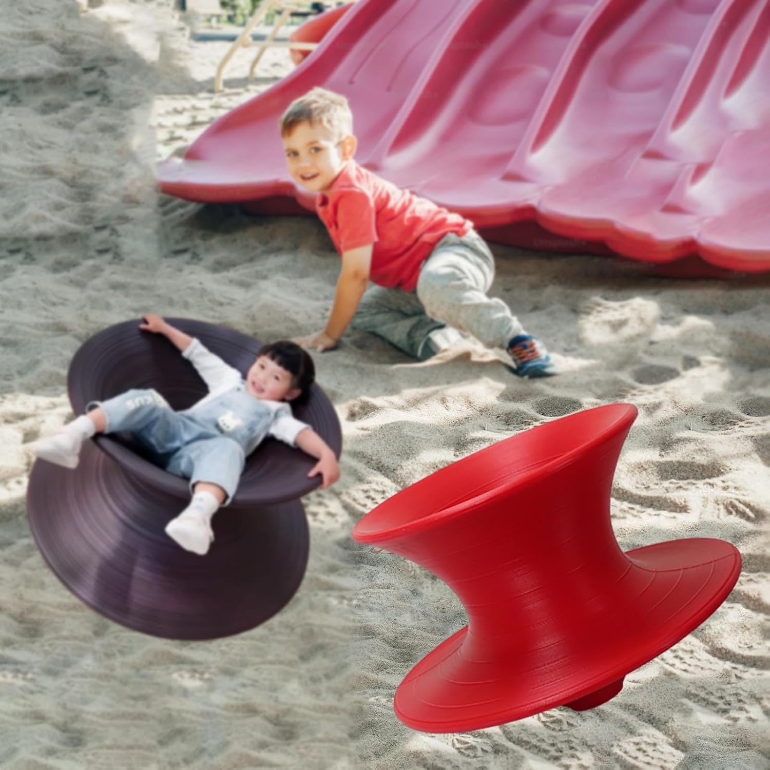 Swivel Recliner Chairs for Nursery, Round Sensory Spinning Chairs Toys for Kids Autism, Home Decor Emporium Round Chair can Freely Rotate (Color : Red)