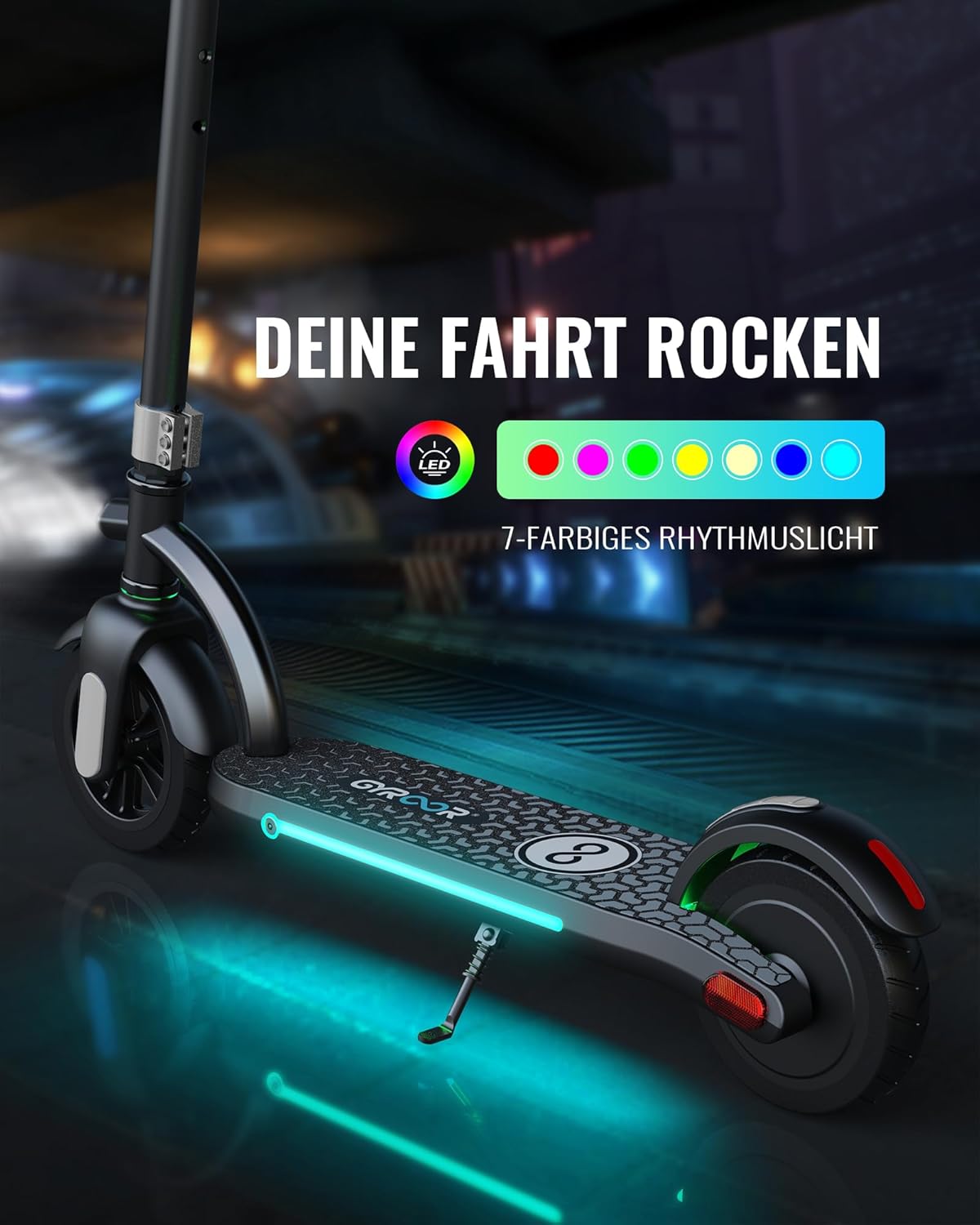 Close-up of the Gyroor H40 electric scooter's handlebar showing the LED digital display, bell, electronic brake lever, and electronic throttle.