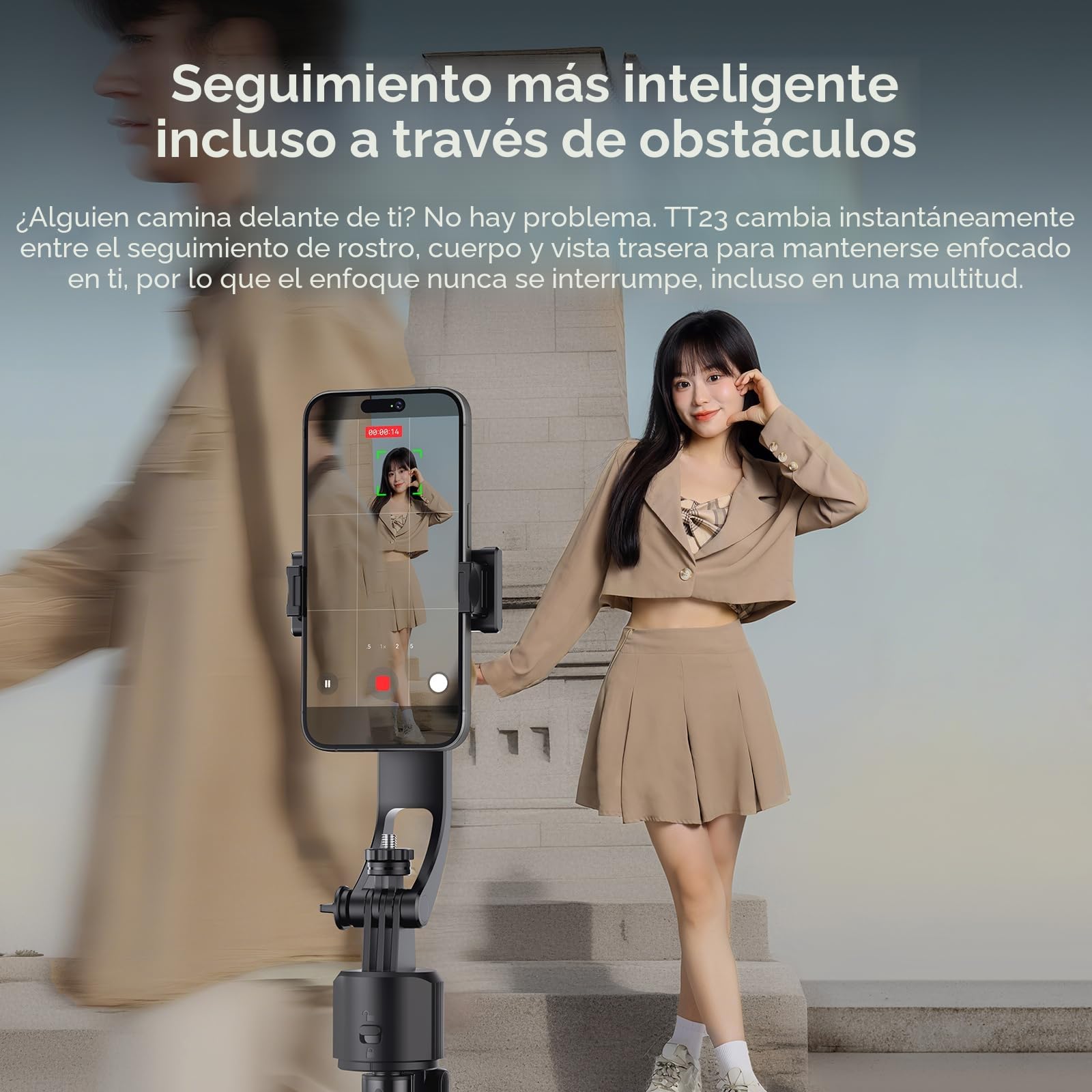 Ulanzi TT23 Trípode con Seguimiento Automático de Rostro para Móvil, 165 cm Palo Selfie con Rotación 360° con Mando a Distancia Bluetooth y Control por Gestos para iPhone/Cámara de Acción