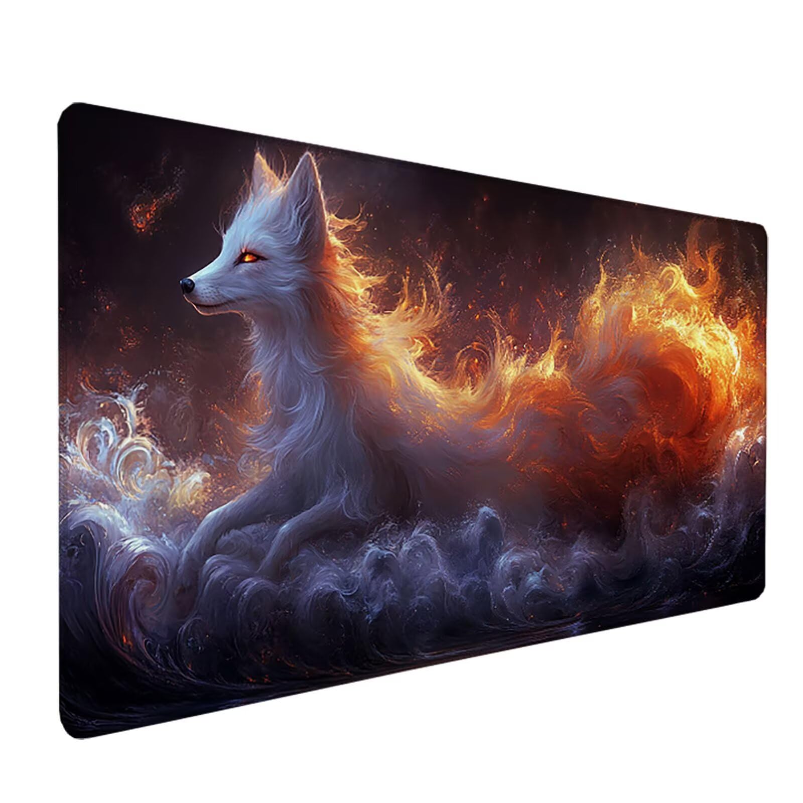 Podkładka pod mysz z lisem, zwierzę pod ręką biurko 1200 x 600 x 3 mm, podkładka pod mysz XXL do gier z gumową podstawą, akcesoria biurowe, podkładka pod mysz ze szwami na krawędziach, duża klawiatura