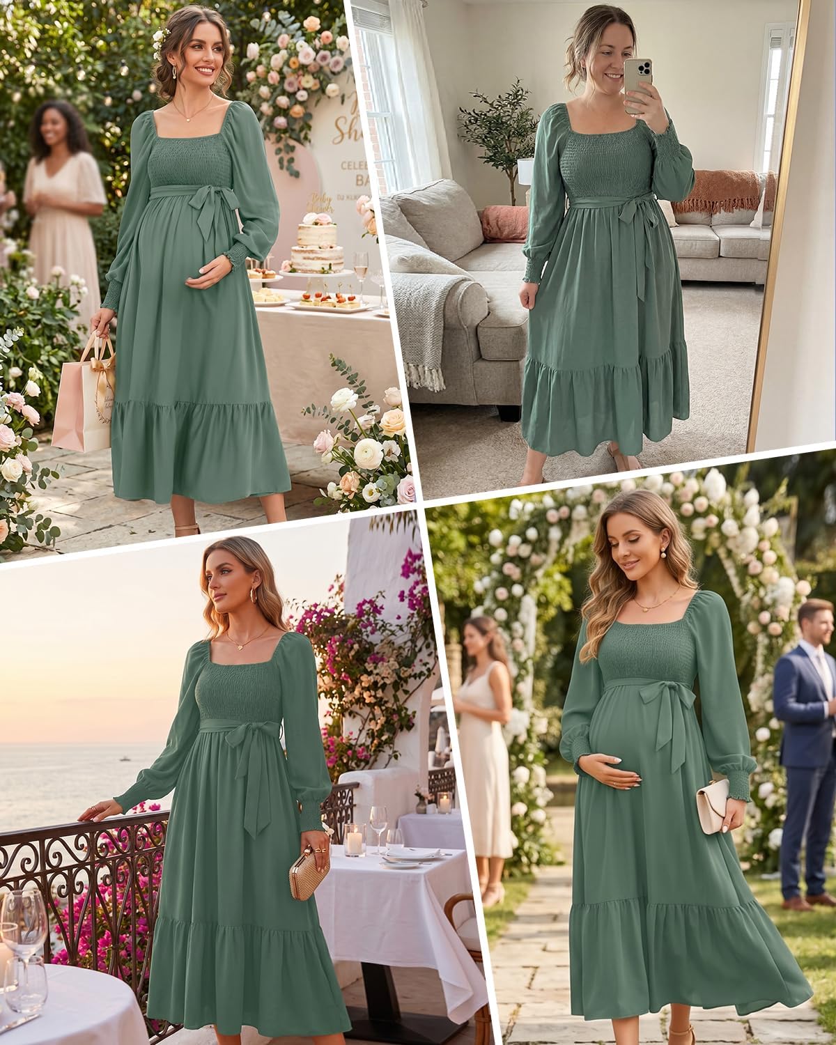 Talisea Maternity Dress for Baby Shower Photoshoot Flowy Smocked Midi Dress