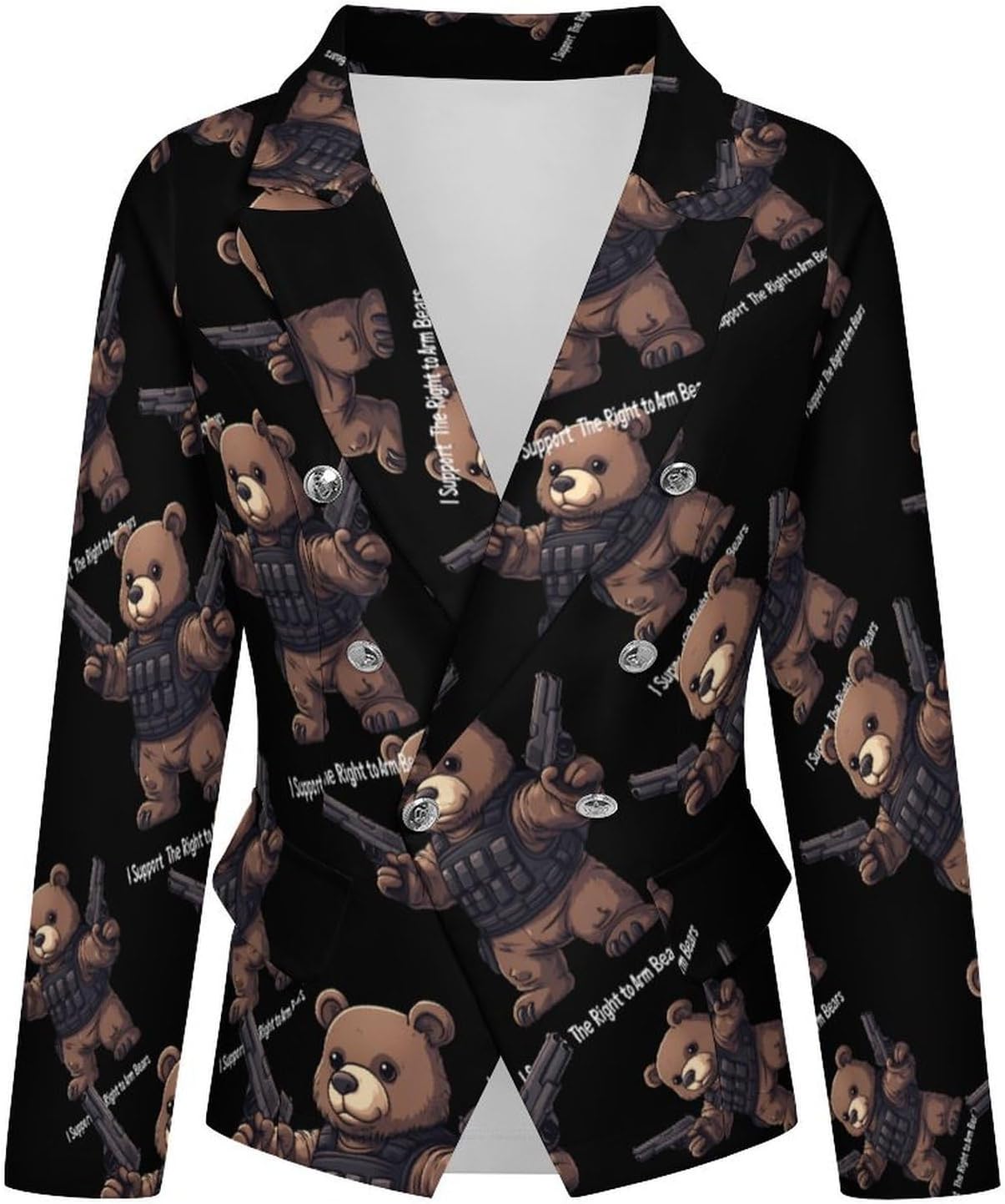 I Support The Right to Arm Bears Women's Blazer Long Sleeve Suits Business Casual Blazers Jackets Lapel Open Front Suit