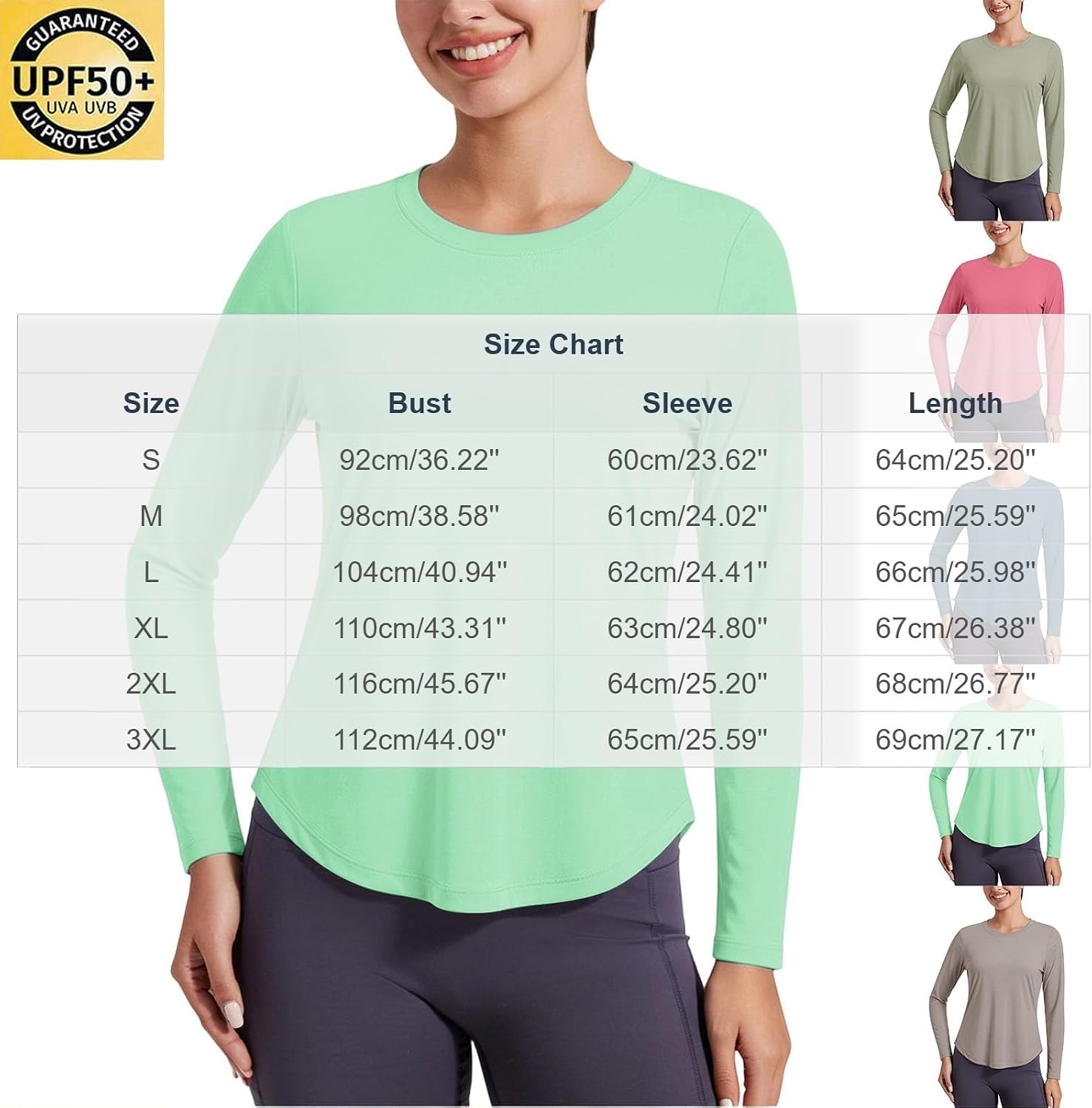 Women Sun Protection Shirt Lightweight Long Sleeve Crew Neck UV Athletic Top Quick Dry Outdoor Tee for Hiking Running