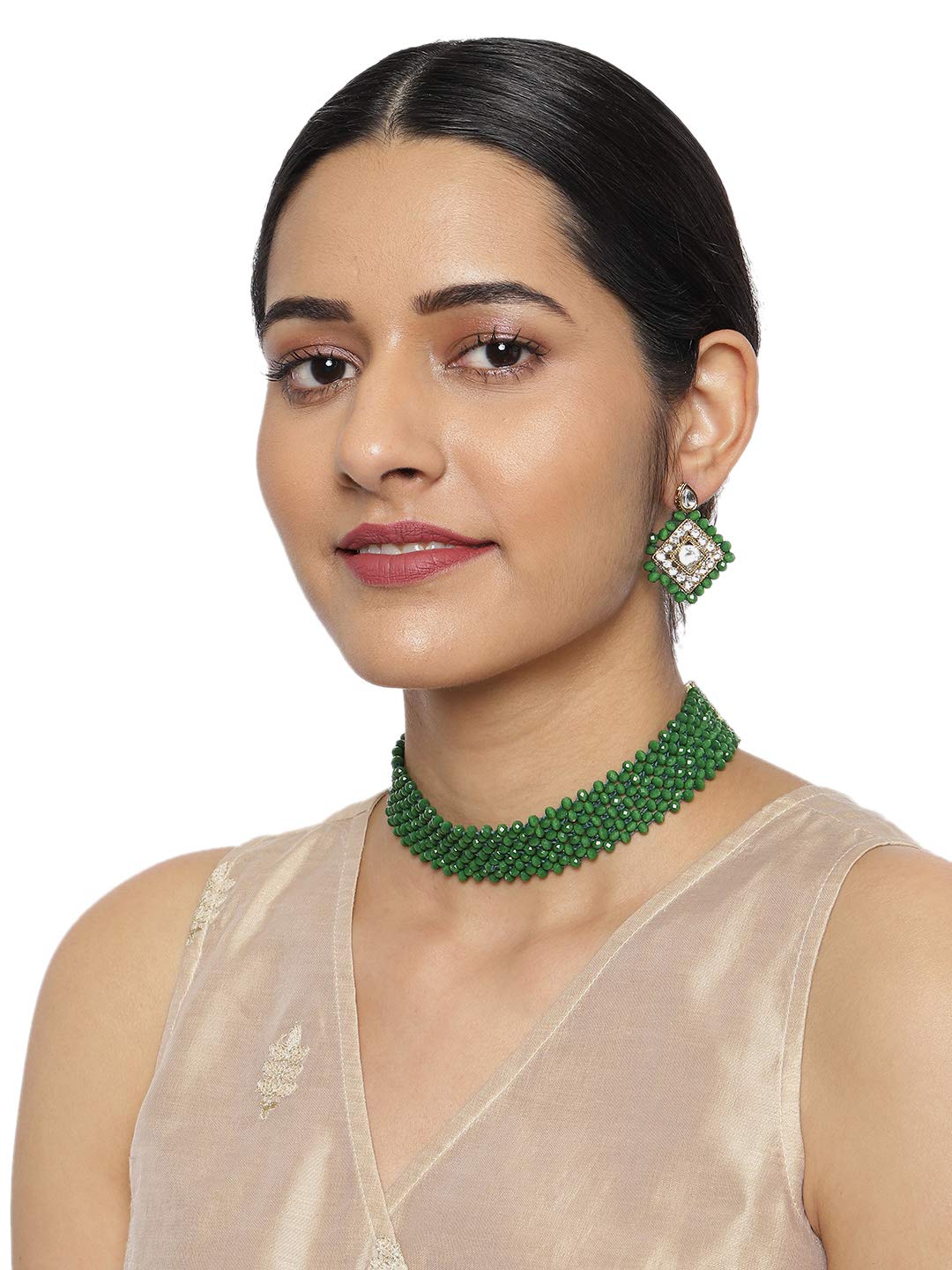 Women's Green Beaded Classic Necklace Set