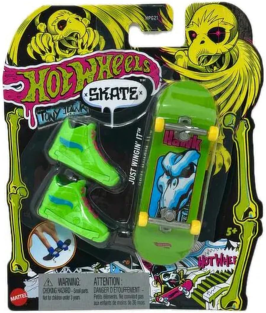 Hot Wheels Skate Tony Hawk Fingerboard Set, 6 Pack, Assorted Colors, with Finger Shoes