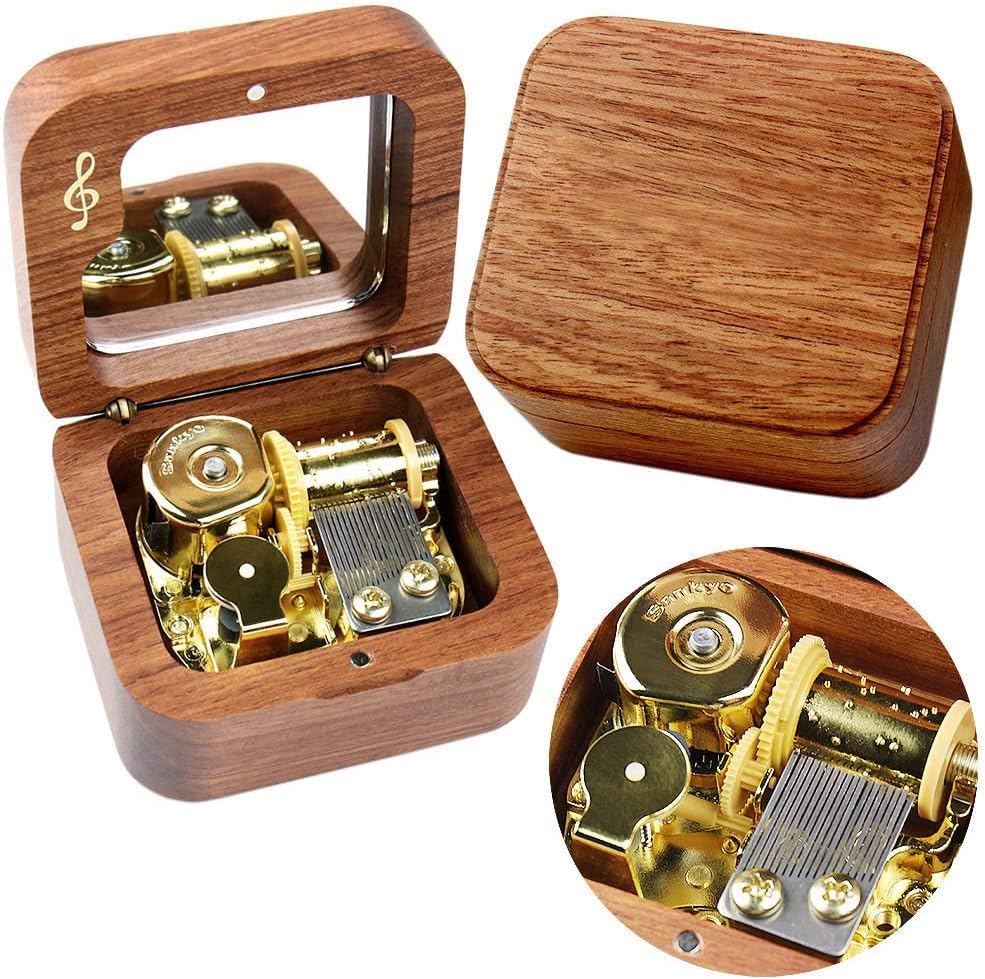 Sinzyo Beauty and The Beast Music Box Vintage Musical Boxs Gift For Birthday Valentine's Day Christmas Day(Musical Note Rosewood Box)