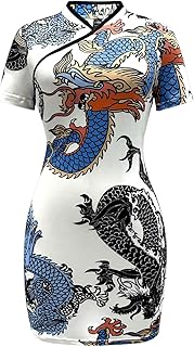 Women's Cheongsam Chinese Traditional Dragon Print Qipao Bodycon Mini Dress - Buy now