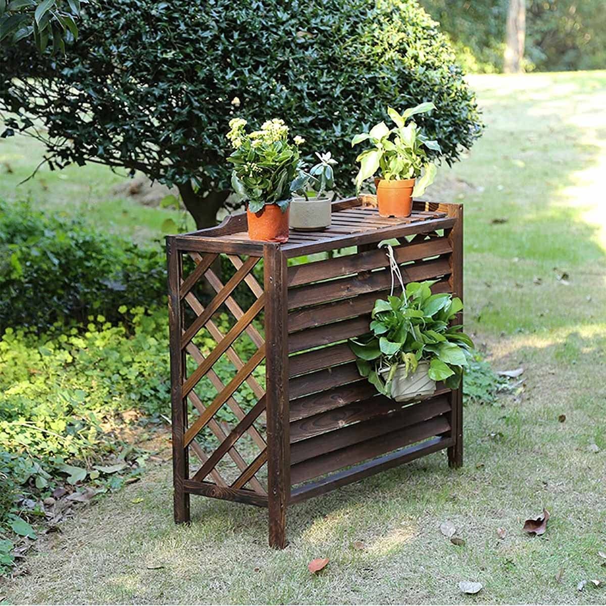 Écran de clôture de climatiseur caché en bois pour extérieur avec persiennes