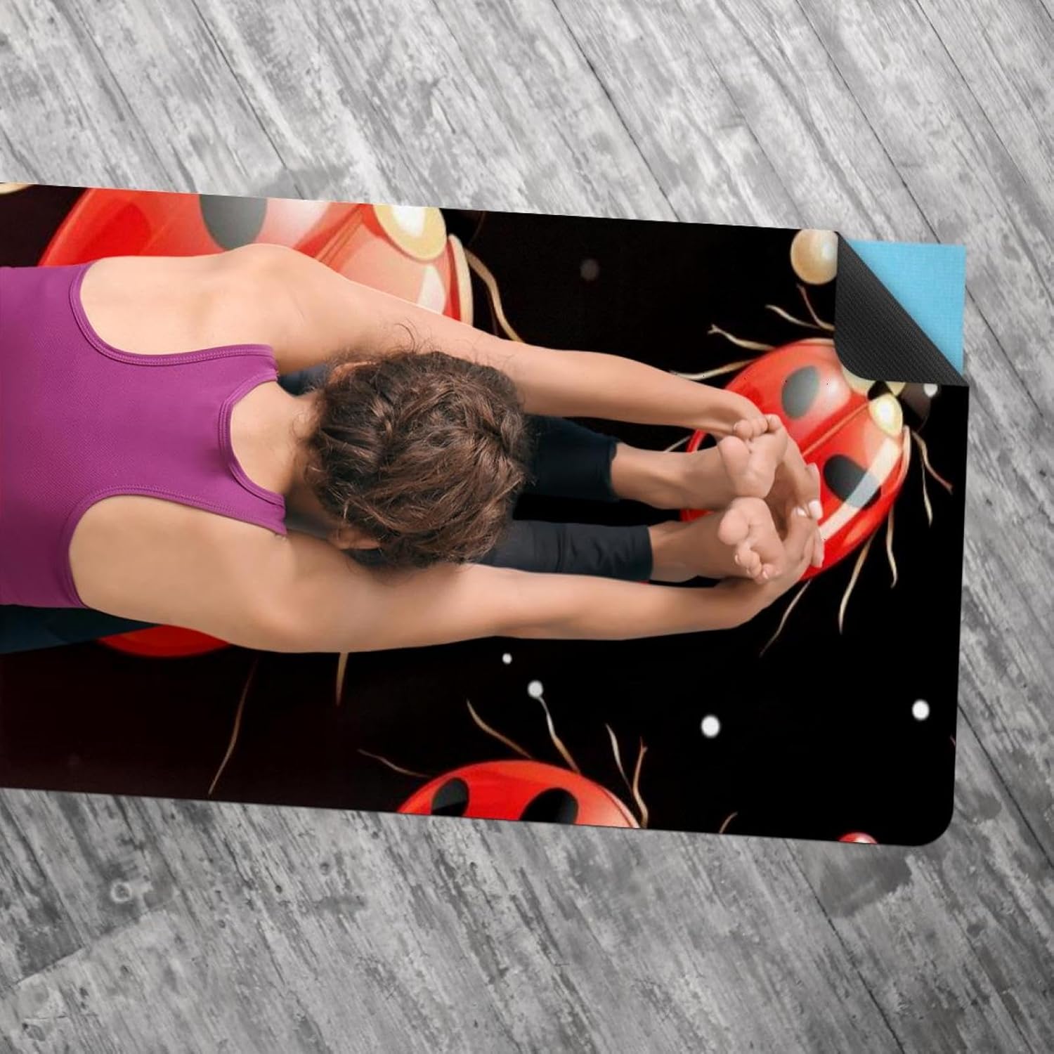 Yoga Towel, Ladybug Pattern Non Slip Sweat Absorbent Hot Yoga Mat Towel for Hot Yoga, Pilates and Fitness - 72.8" x 26.8"