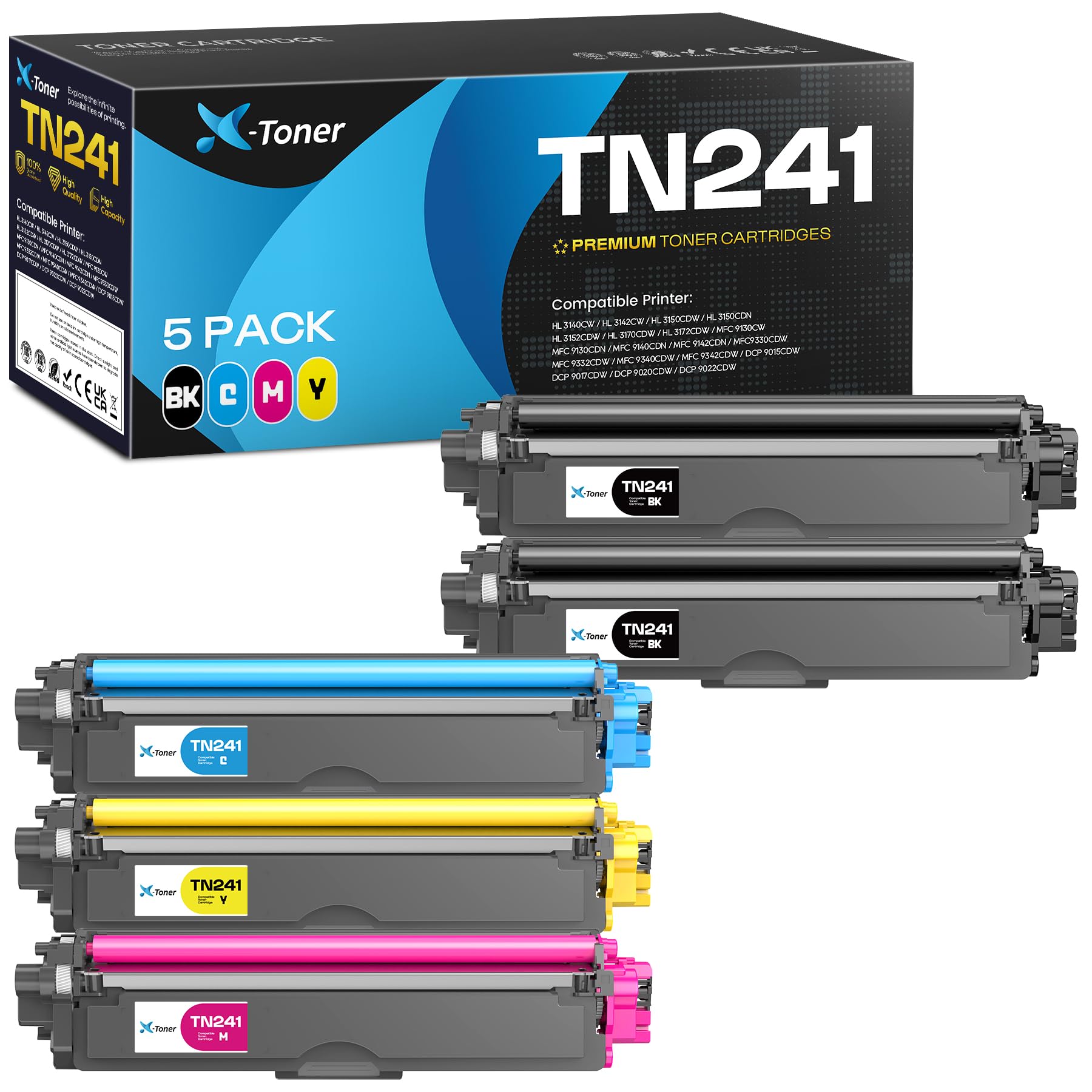 X-Toner TN241 TN245 Toner per Brother TN241 TN245 per Brother HL-3140CW | Compatibile con Brother HL-3140CW MFC 9140 CDN DCP 9020CDW MFC 9330CDW MFC 9340CDW DCP-9020CDW MFC-9140CDN (5-Pack)
