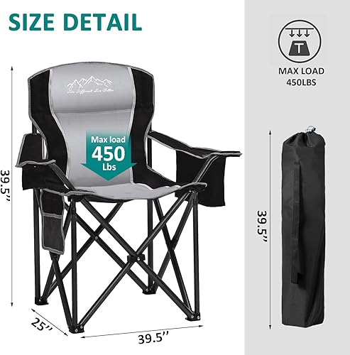 Miniatura 3 de Silla de campamento plegable resistente con bolsa refrigeradora, soporte para tazas, bolsillo de almacenamiento, capacidad de 450 libras con grandes