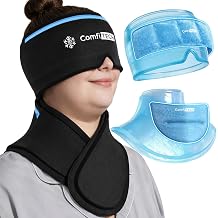 ComfiTECH 30-Min Cooling Dual-Gel Migraine Relief Cap & Extra Long Neck Ice Pack Wrap Set, Hands-Free Cold Therapy Wearable Detachable Packs for Tension, Sinus, Chemo Scalp Soothing, Stiff Neck, L
