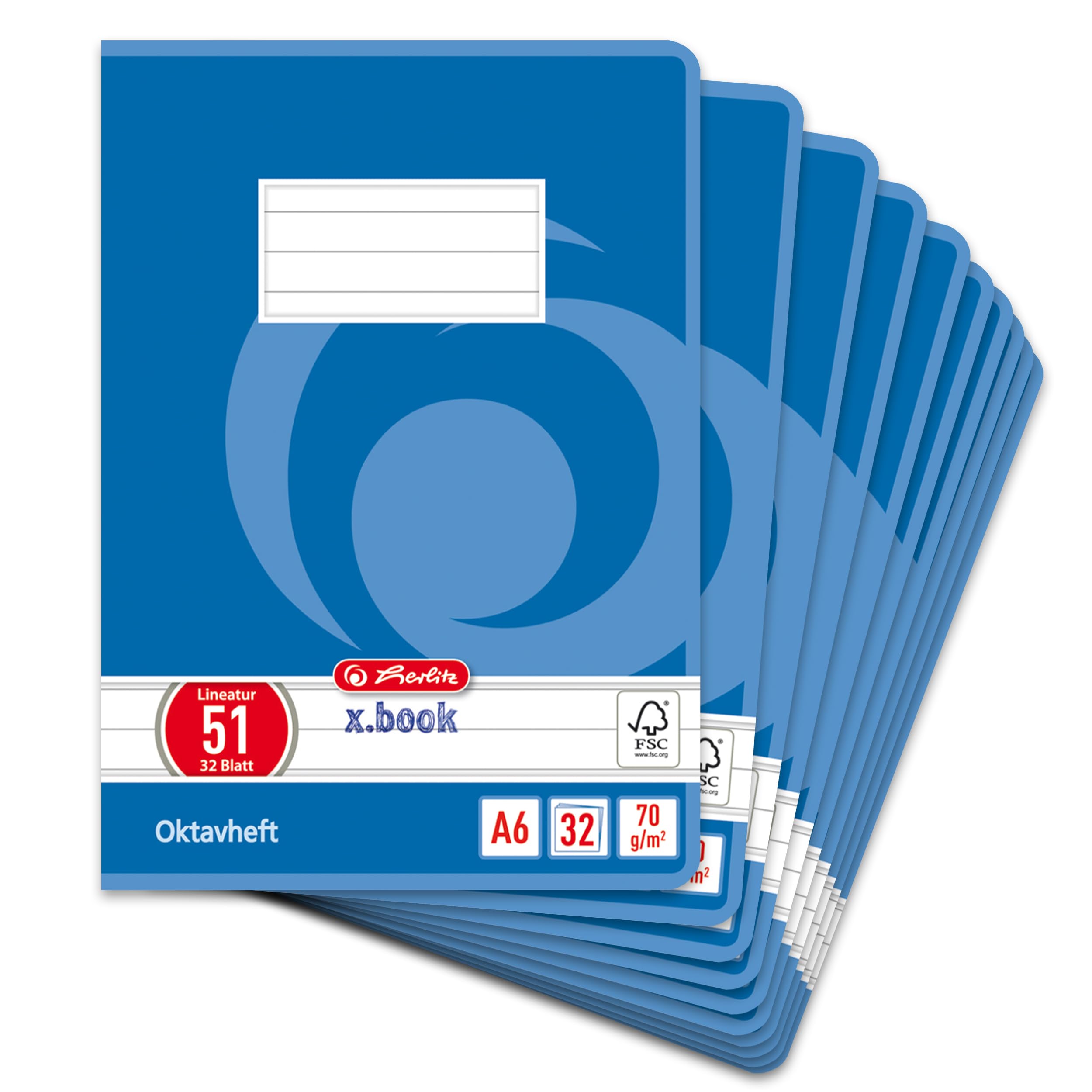 Herlitz Octave Notebook, A6, 60 Sheets, FSC Mix, Pack of 10 Blau, liniert