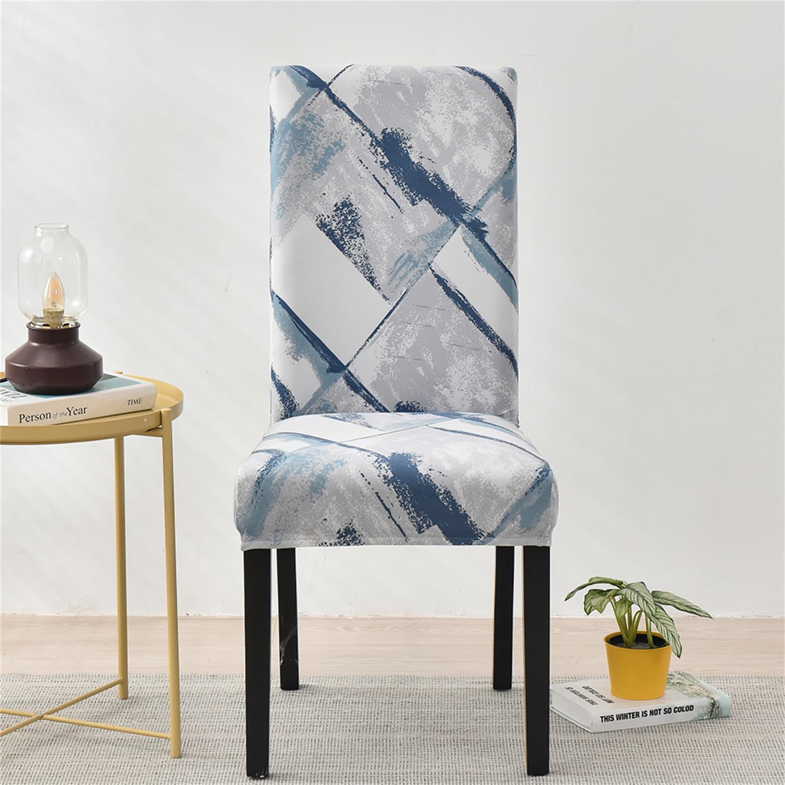 HZDHCLH Chair Covers Set of 4/6 Stretch Modern Chair Slipcovers for Dining Room Kitchen Wedding Party Washable Chair Protector(4pcs,Blue simple) - Image 3