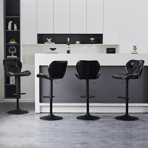 Miniatura 8 de TUKAILAi Juego de 2 taburetes de bar, modernos taburetes de bar giratorios de altura ajustable con base de metal grande, sillas de isla de piel