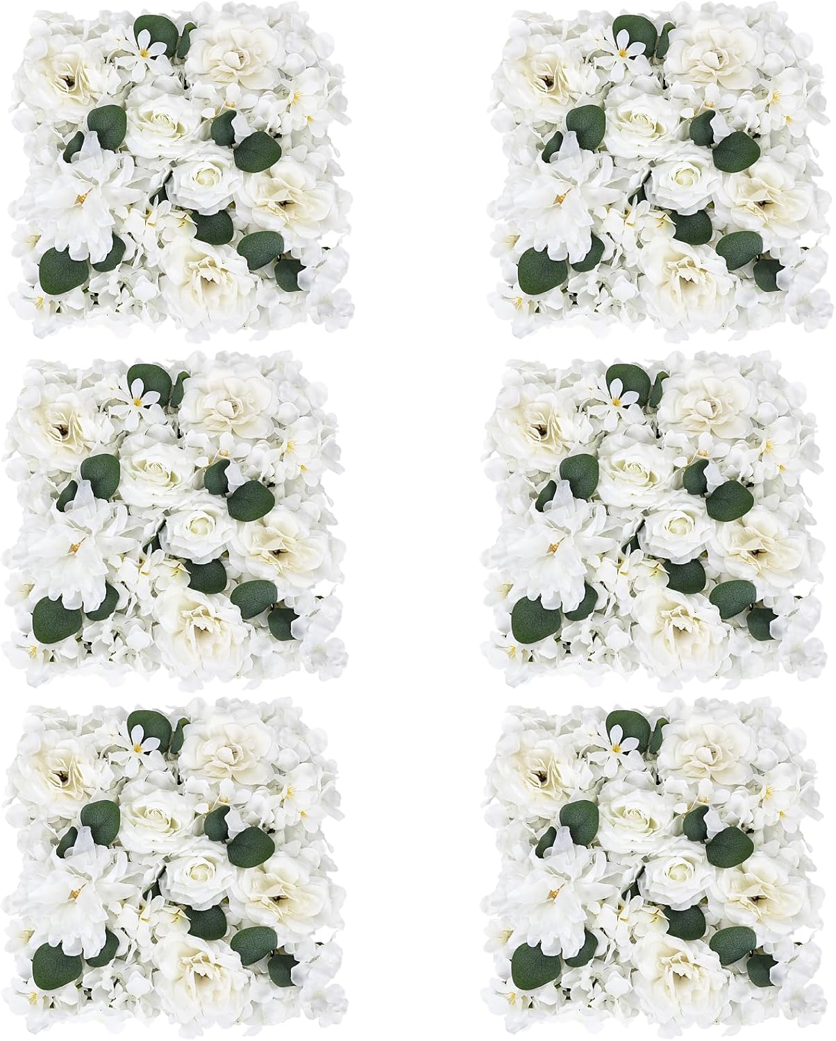 Pack of 6 Artificial Silk Flower Panels, Faux Floral Wall Background for Wedding Party Engagement Bridal Shower Arrangement Home Decorations - White White 6 X Artificial Flower Panels