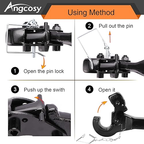 Vista 5 de Gancho de perno de 10 toneladas para enganches de remolque, gancho receptor para enganches de 2 pulgadas, receptor militar, 20000 libras, 15